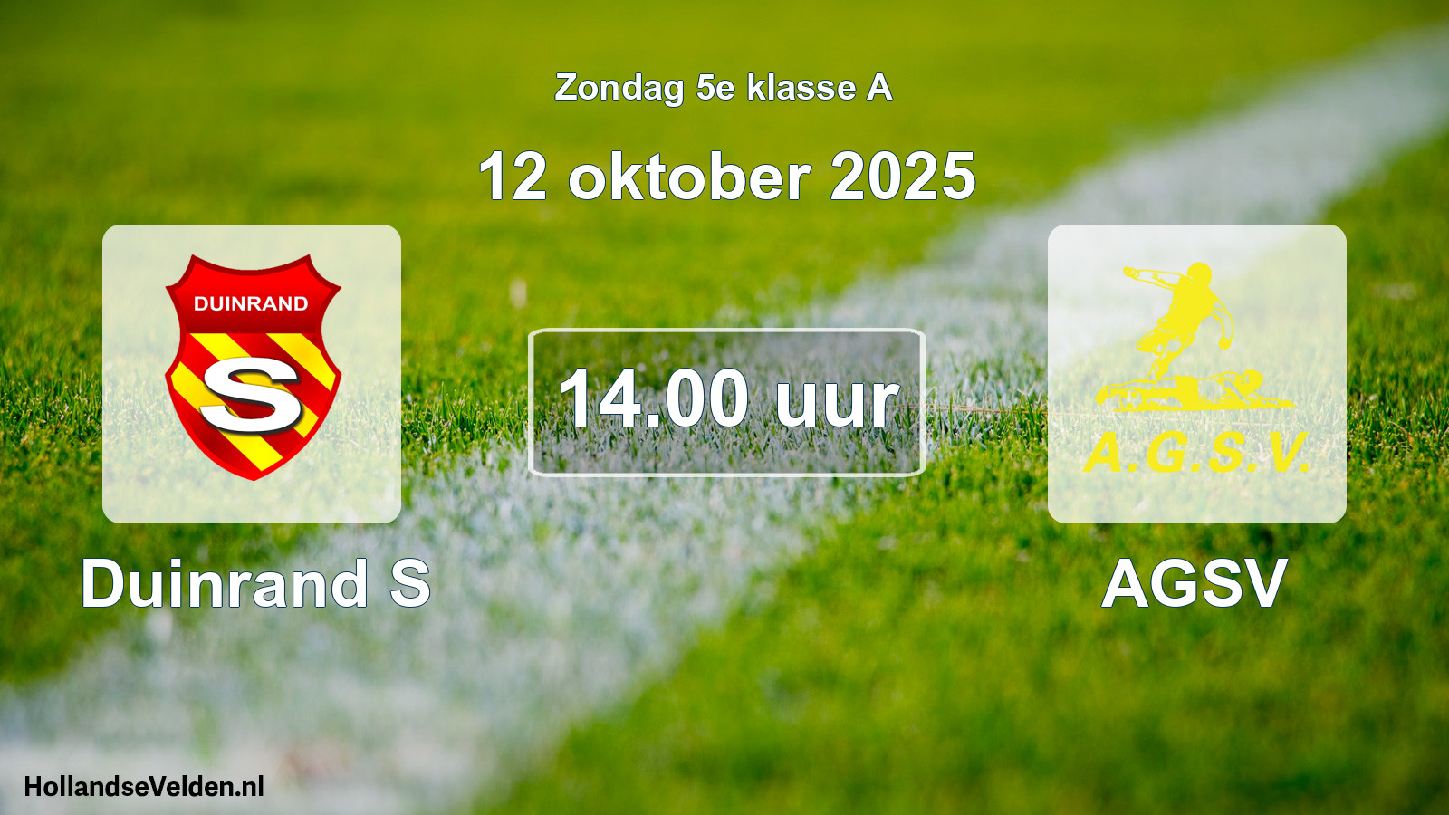 Geplande wedstrijd: Duinrand S - AGSV (12 oktober 2025)