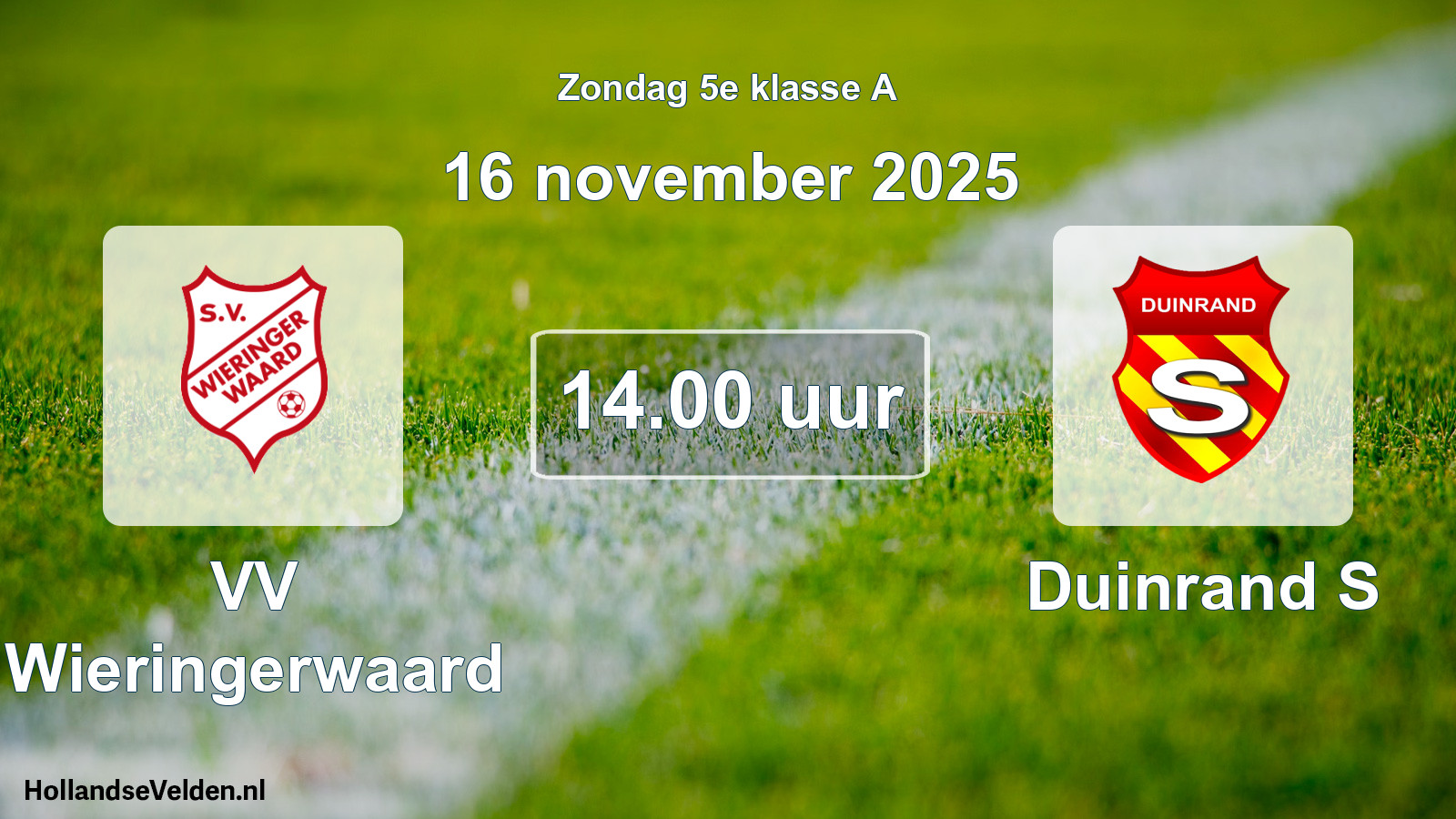 Geplande wedstrijd: VV Wieringerwaard - Duinrand S (16 november 2025)