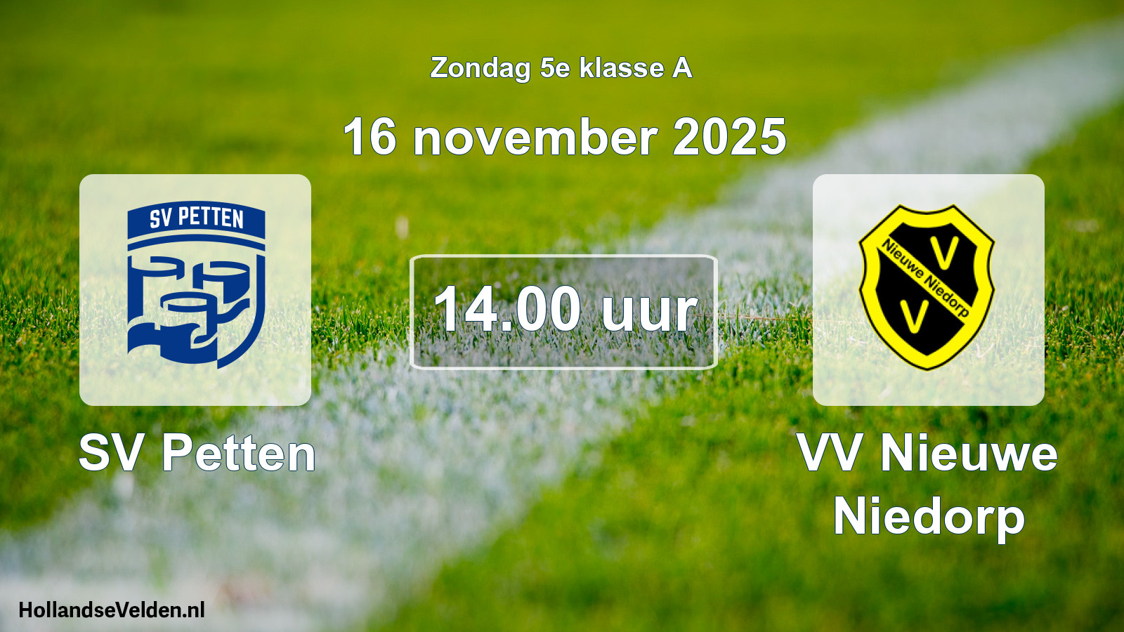 Geplande wedstrijd: SV Petten - VV Nieuwe Niedorp (16 november 2025)