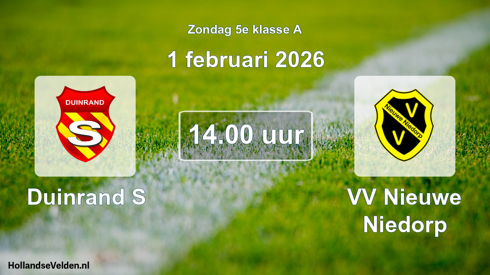 Geplande wedstrijd: Duinrand S - VV Nieuwe Niedorp (1 februari 2026)
