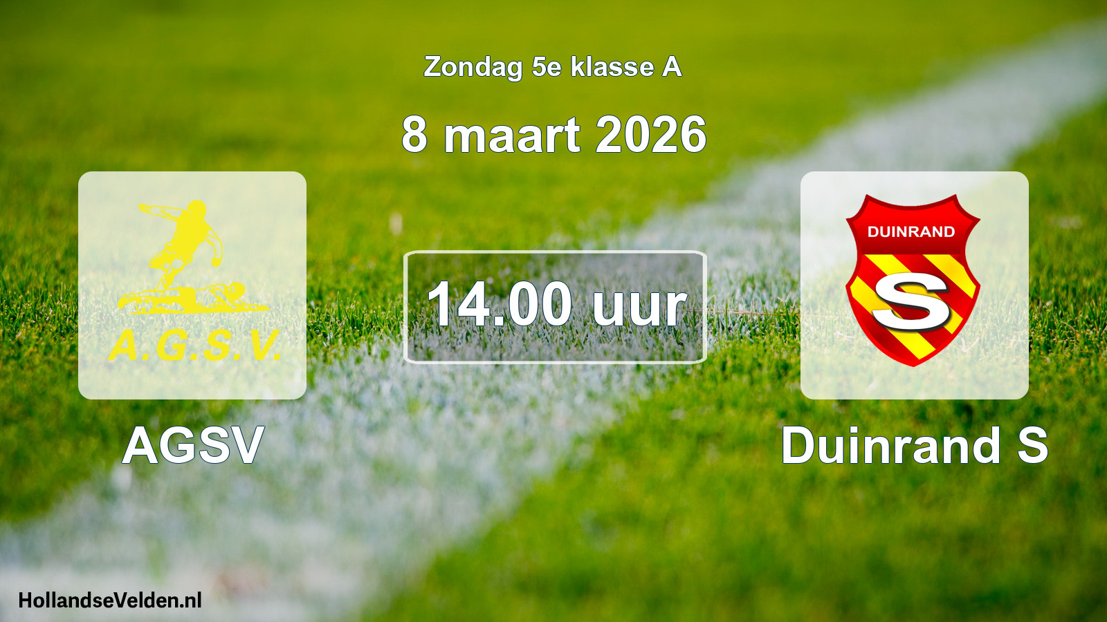 Geplande wedstrijd: AGSV - Duinrand S (8 maart 2026)
