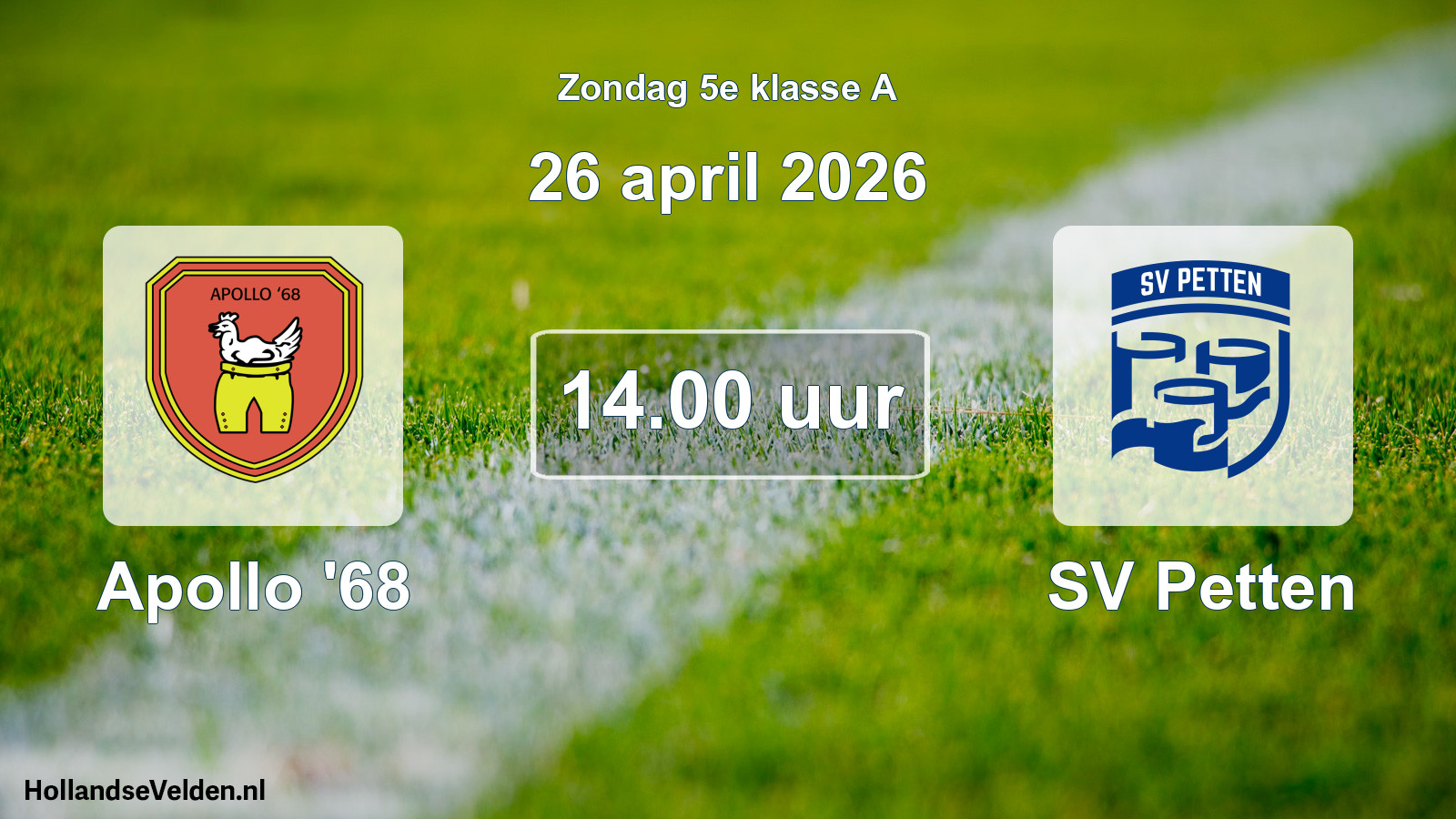 Geplande wedstrijd: Apollo '68 - SV Petten (26 april 2026)