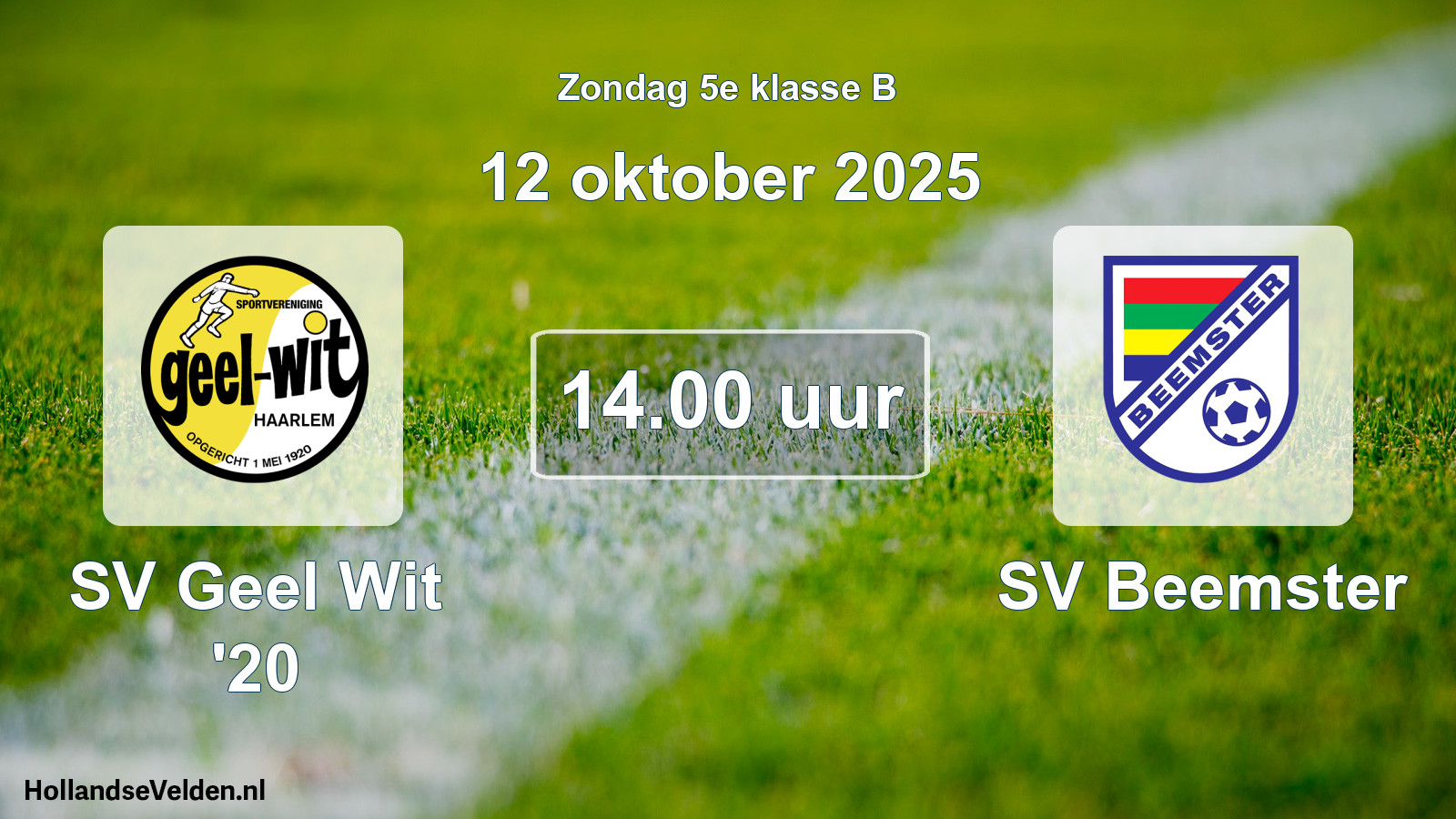 Geplande wedstrijd: SV Geel Wit '20 - SV Beemster (12 oktober 2025)