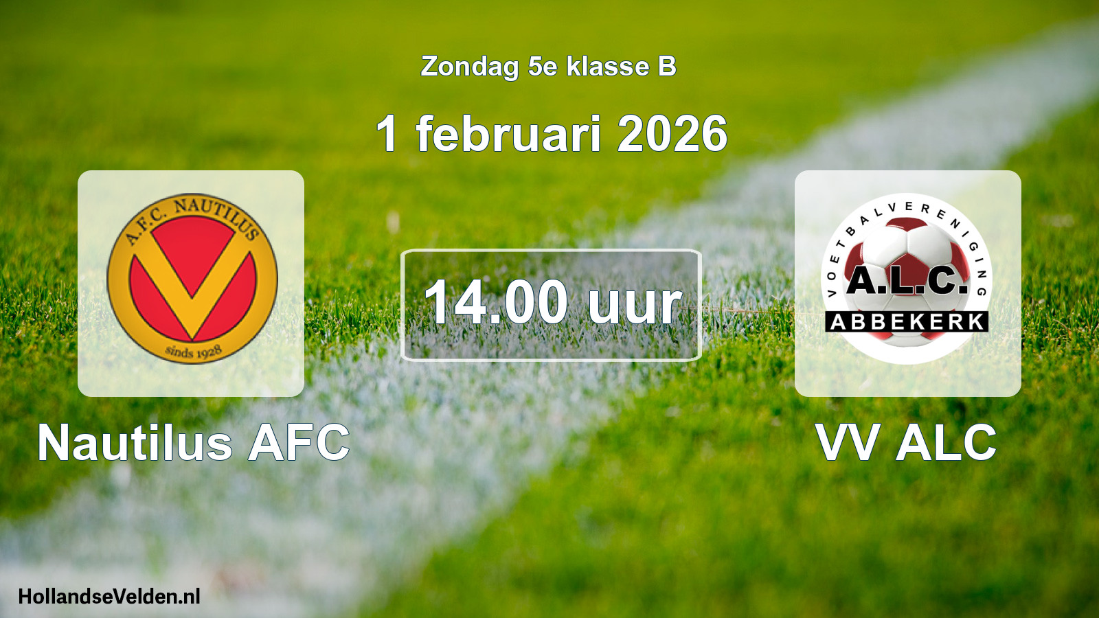 Geplande wedstrijd: Nautilus AFC - VV ALC (1 februari 2026)