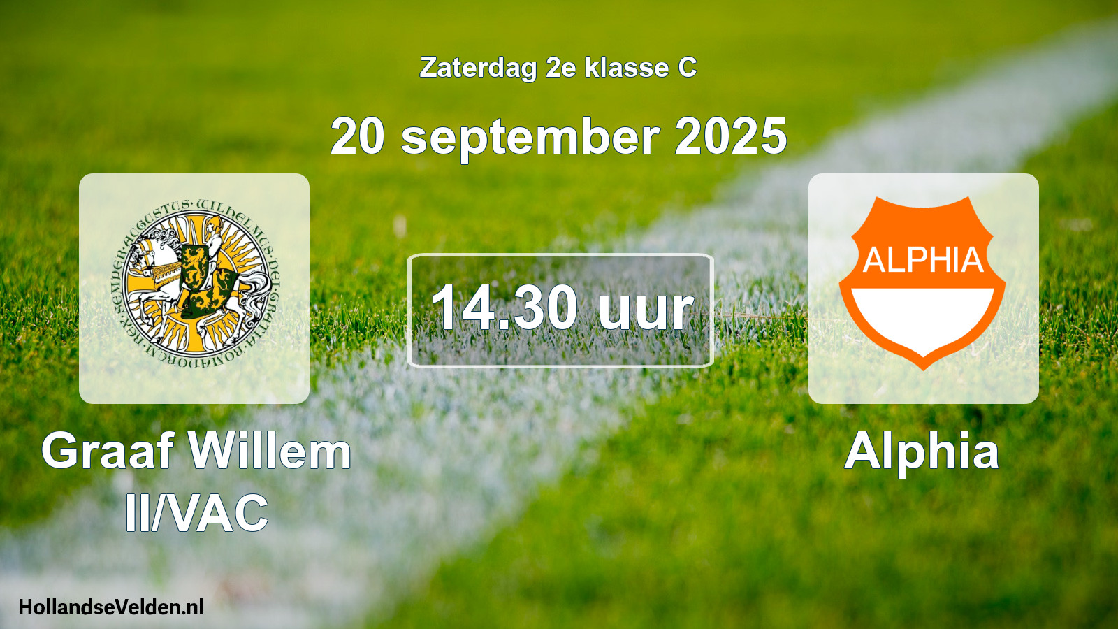 Geplande wedstrijd: Graaf Willem II/VAC - Alphia (20 september 2025)