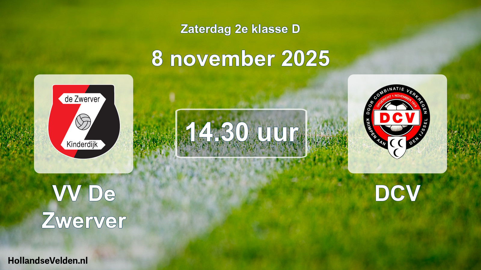 Geplande wedstrijd: VV De Zwerver - DCV (8 november 2025)