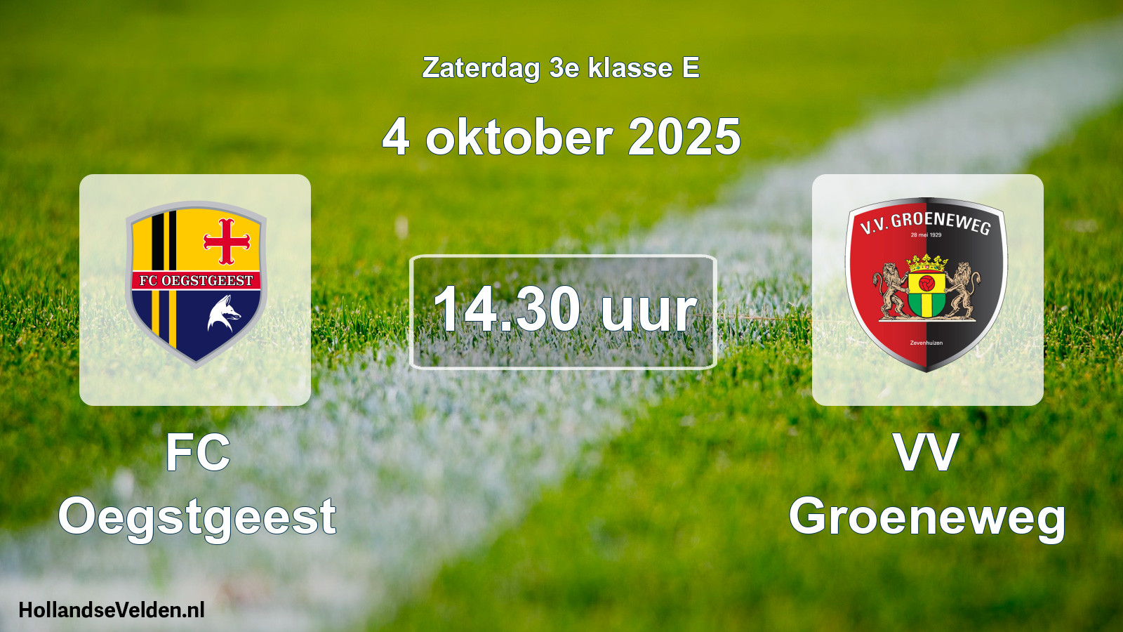 Geplande wedstrijd: FC Oegstgeest - VV Groeneweg (4 oktober 2025)