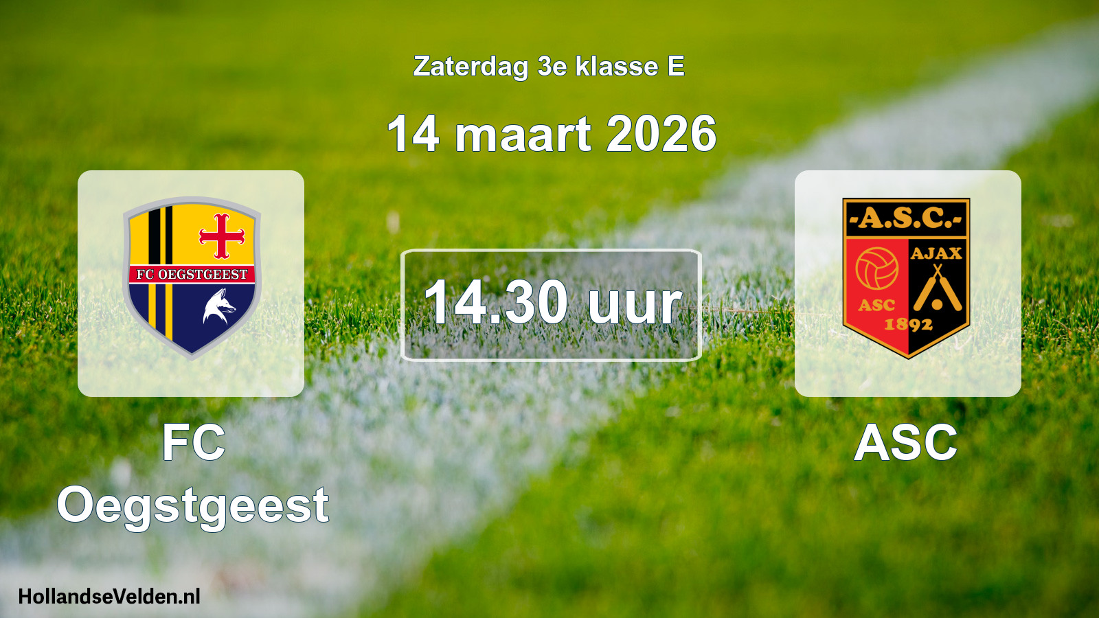 Geplande wedstrijd: FC Oegstgeest - ASC (14 maart 2026)