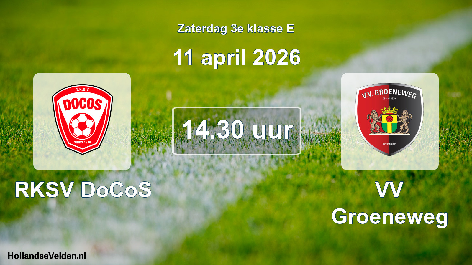 Scheduled Match: RKSV DoCoS - VV Groeneweg (11 April 2026)
