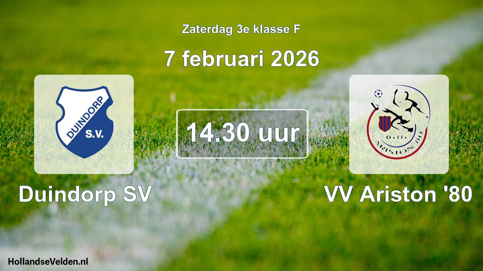 Geplande wedstrijd: Duindorp SV - VV Ariston '80 (7 februari 2026)