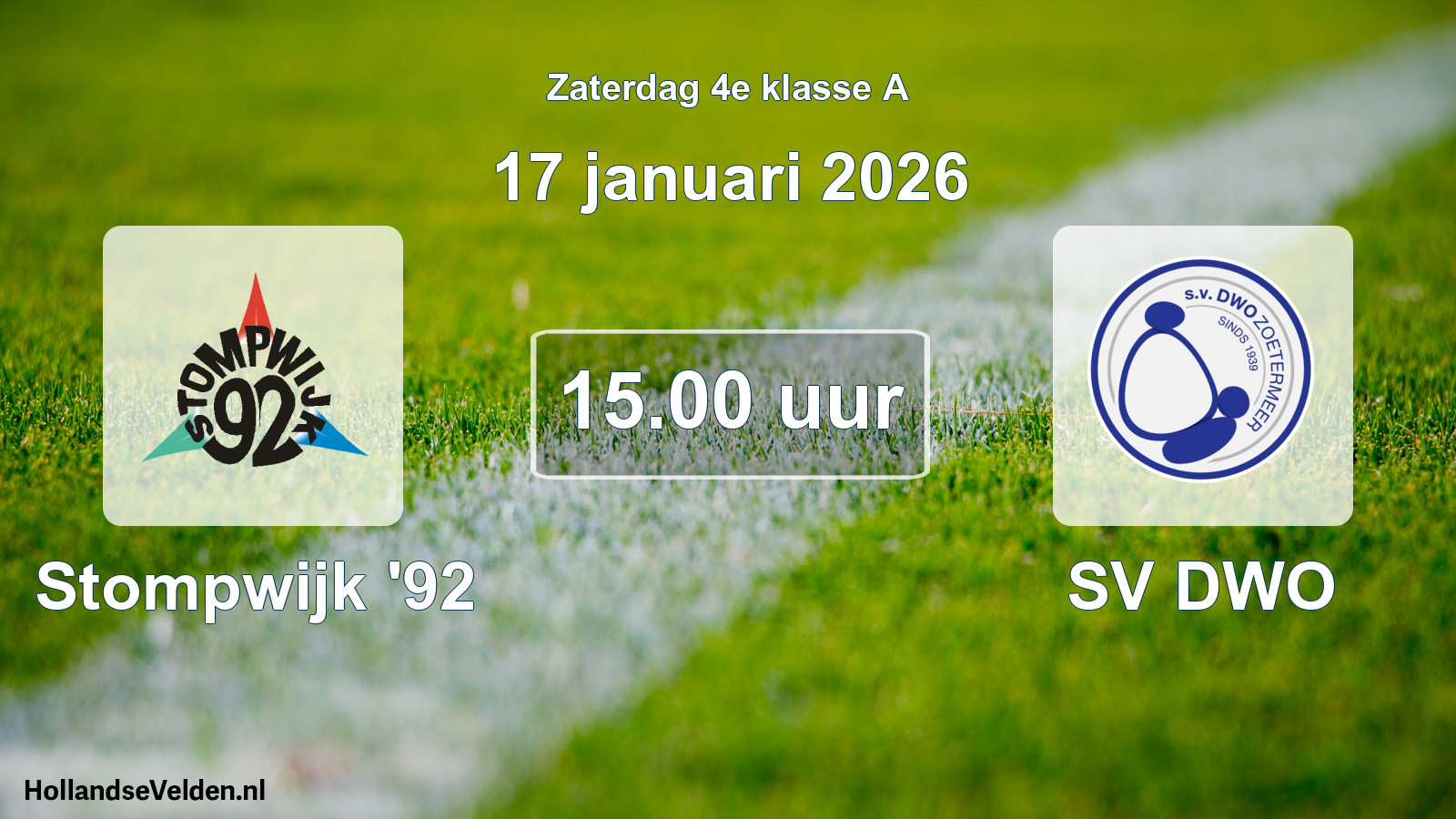 Geplande wedstrijd: Stompwijk '92 - SV DWO (17 januari 2026)