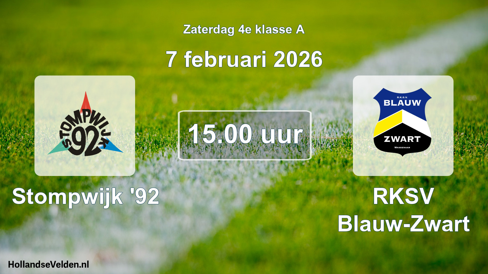 Geplande wedstrijd: Stompwijk '92 - RKSV Blauw-Zwart (7 februari 2026)
