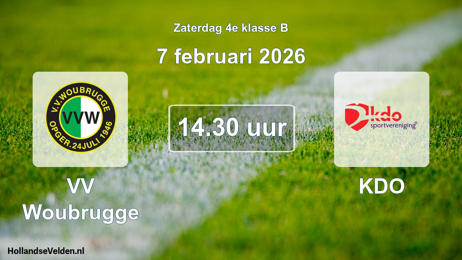 Geplande wedstrijd: VV Woubrugge - KDO (7 februari 2026)