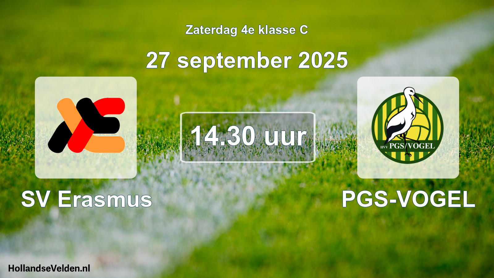 Geplande wedstrijd: SV Erasmus - PGS-VOGEL (27 september 2025)