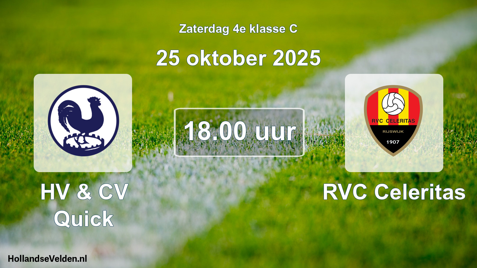 Geplande wedstrijd: HV & CV Quick - RVC Celeritas (25 oktober 2025)
