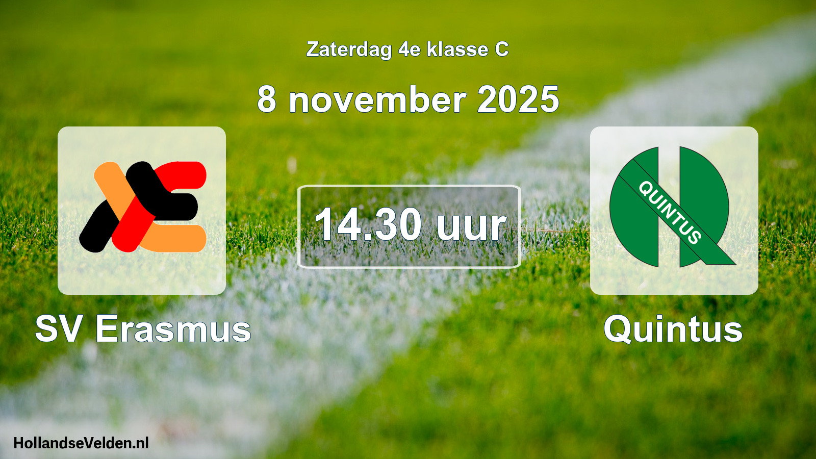 Geplande wedstrijd: SV Erasmus - Quintus (8 november 2025)