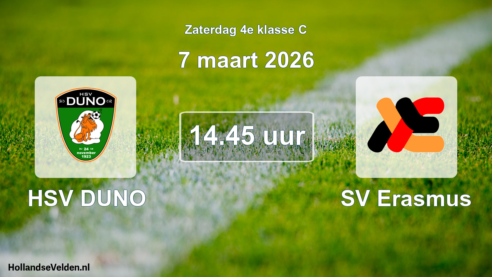 Geplande wedstrijd: HSV DUNO - SV Erasmus (7 maart 2026)