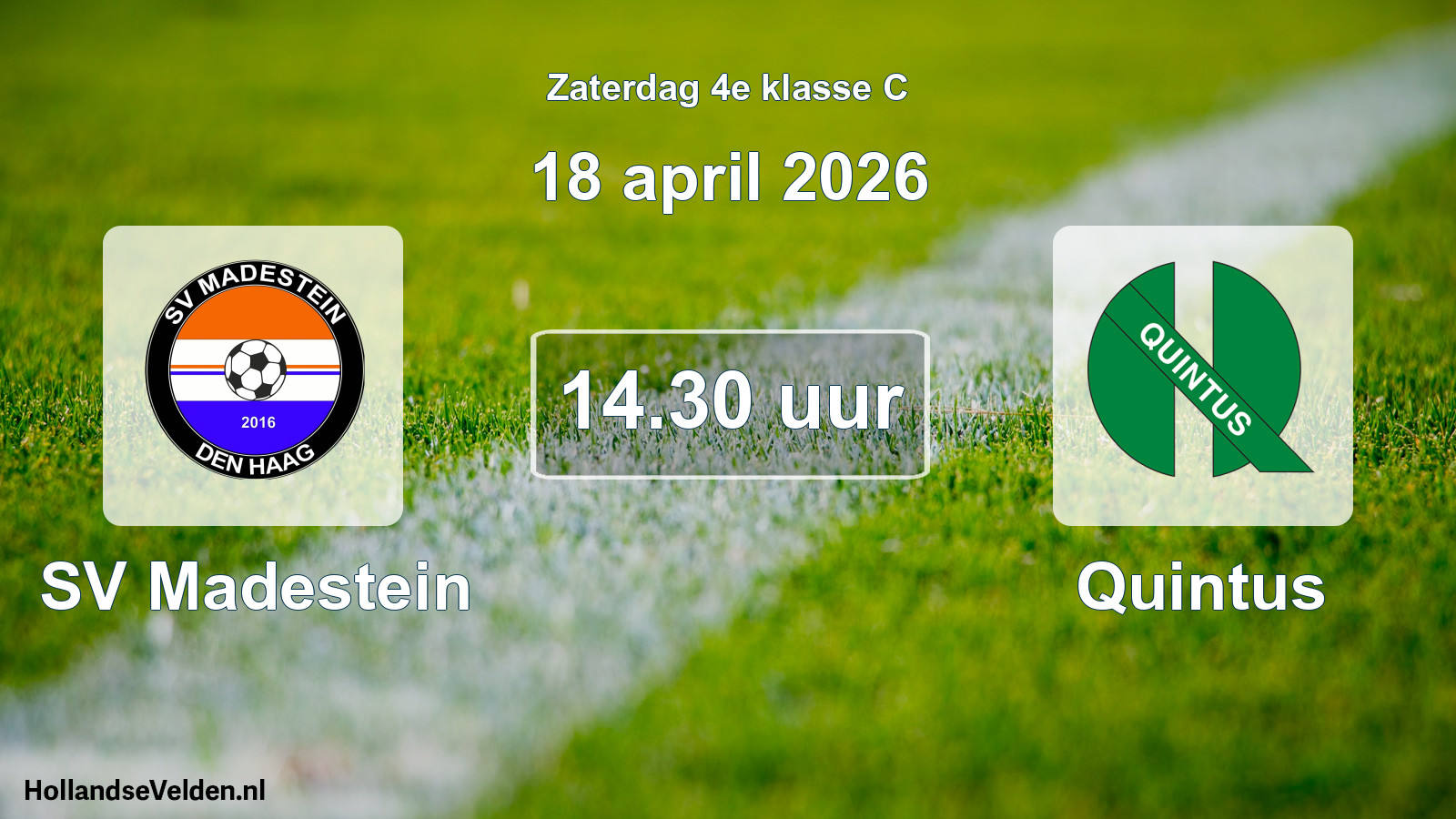 Geplande wedstrijd: SV Madestein - Quintus (18 april 2026)