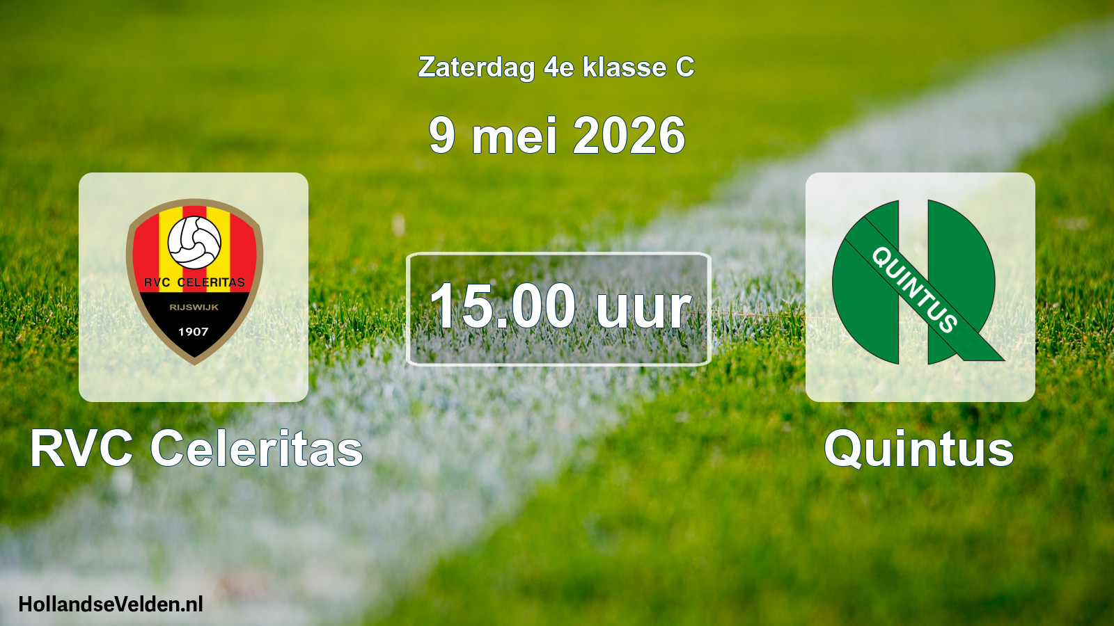 Geplande wedstrijd: RVC Celeritas - Quintus (9 mei 2026)