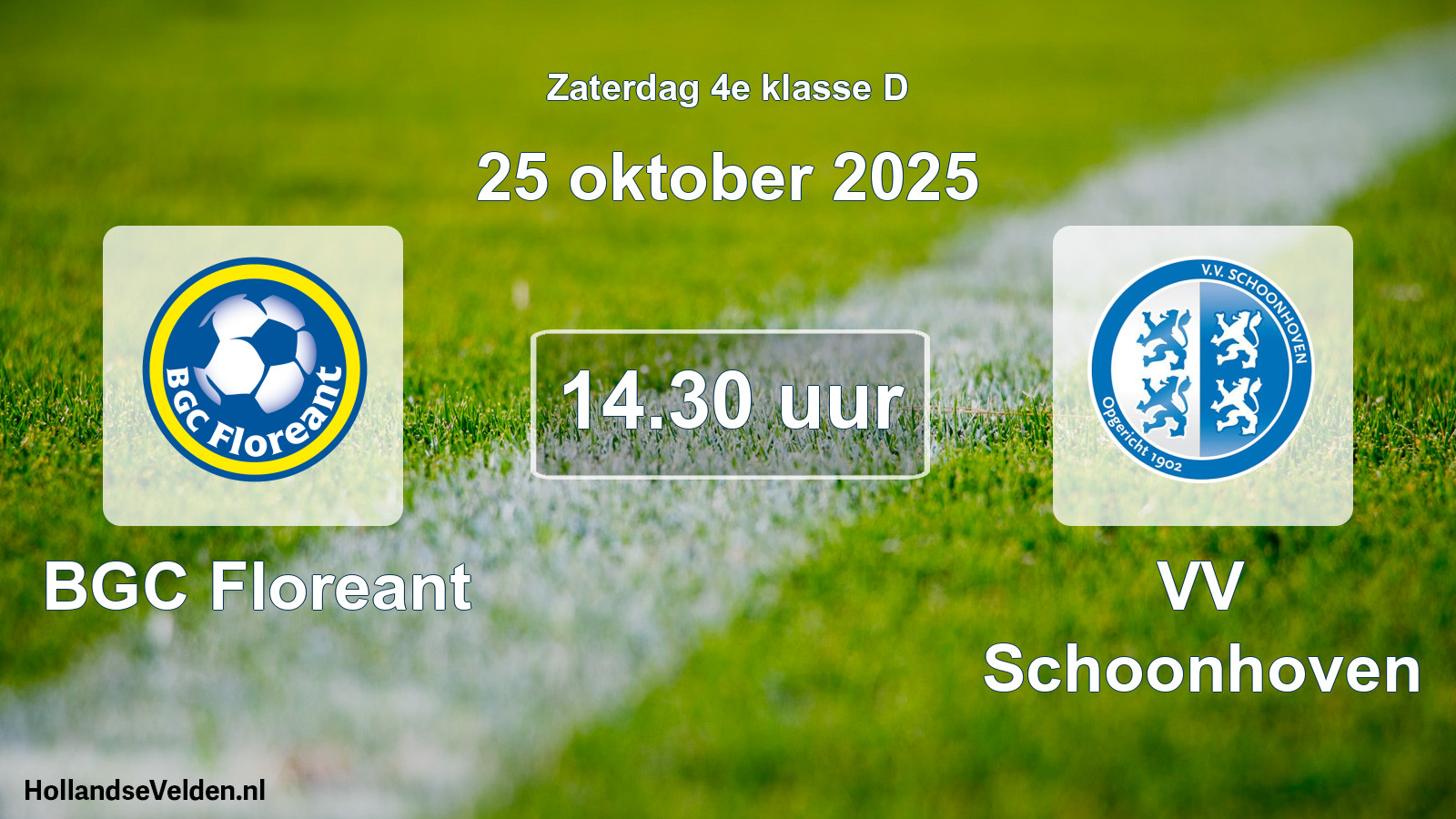 Geplande wedstrijd: BGC Floreant - VV Schoonhoven (25 oktober 2025)