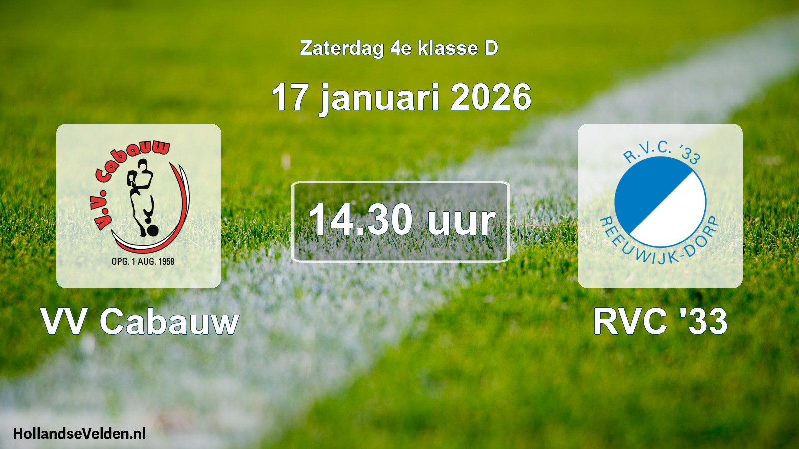 Geplande wedstrijd: VV Cabauw - RVC '33 (17 januari 2026)