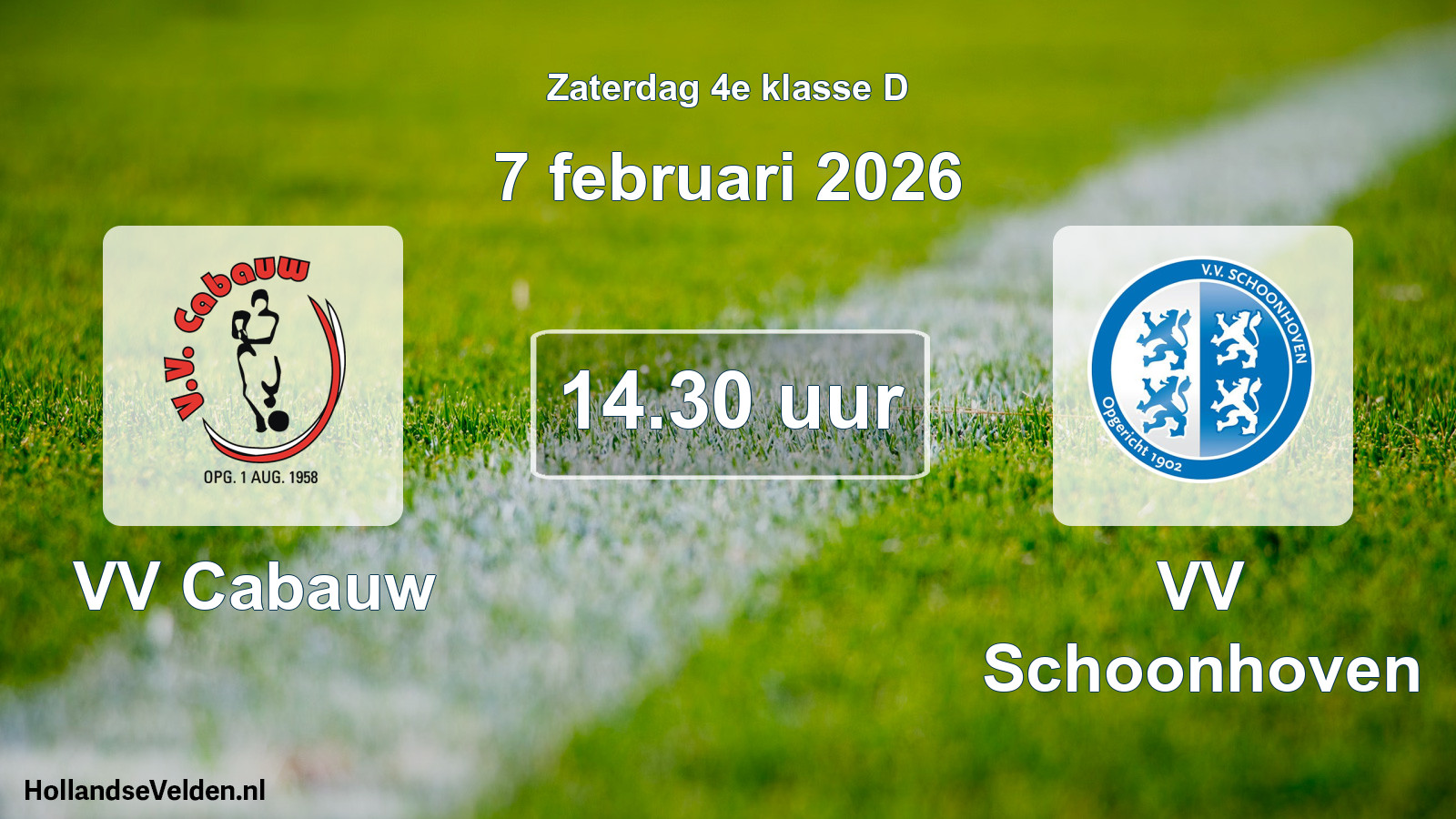 Scheduled Match: VV Cabauw - VV Schoonhoven (7 February 2026)