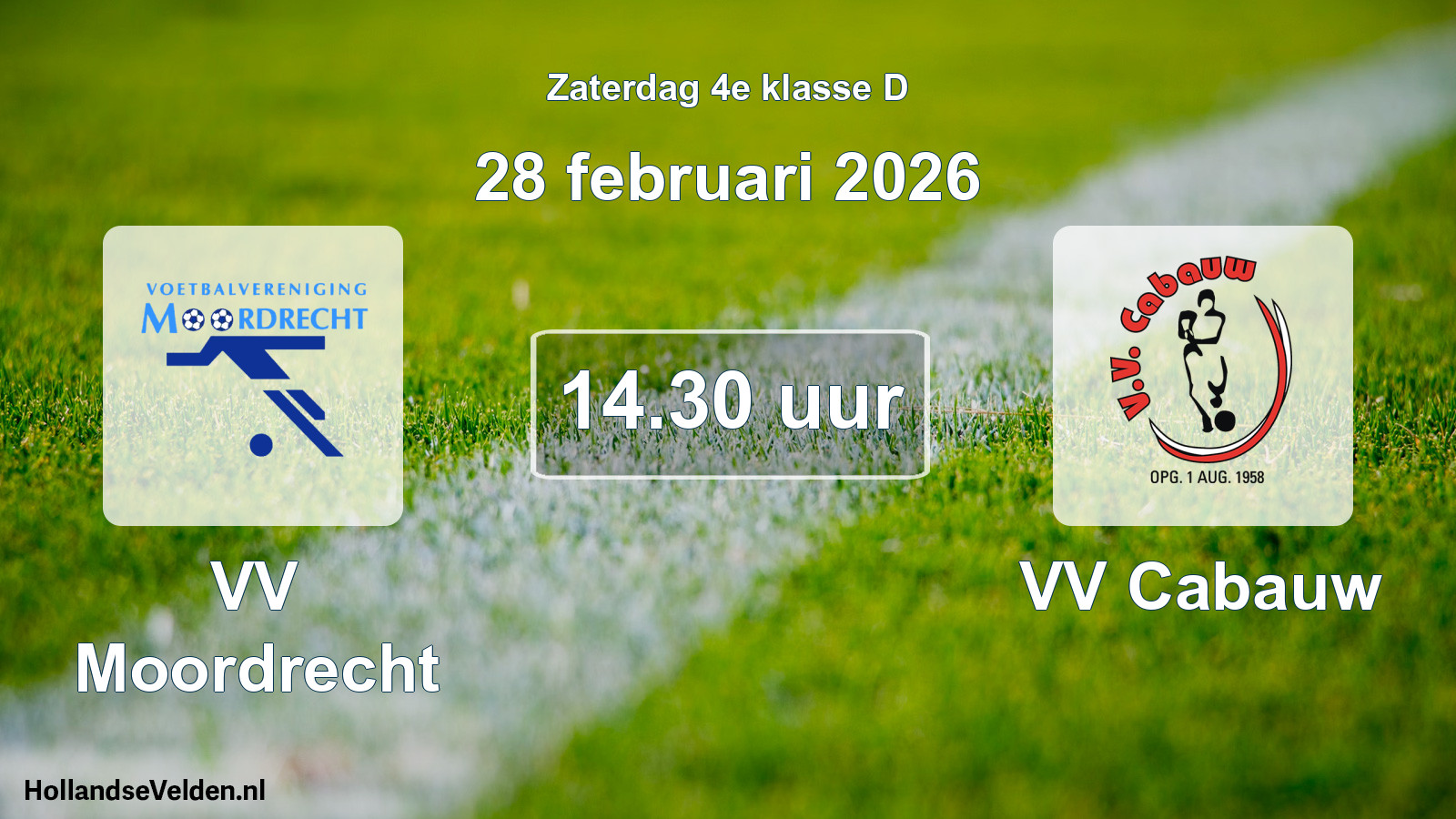 Geplande wedstrijd: VV Moordrecht - VV Cabauw (28 februari 2026)
