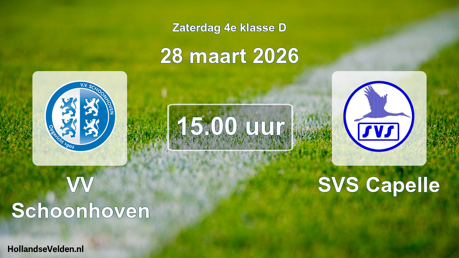 Geplande wedstrijd: VV Schoonhoven - SVS Capelle (28 maart 2026)