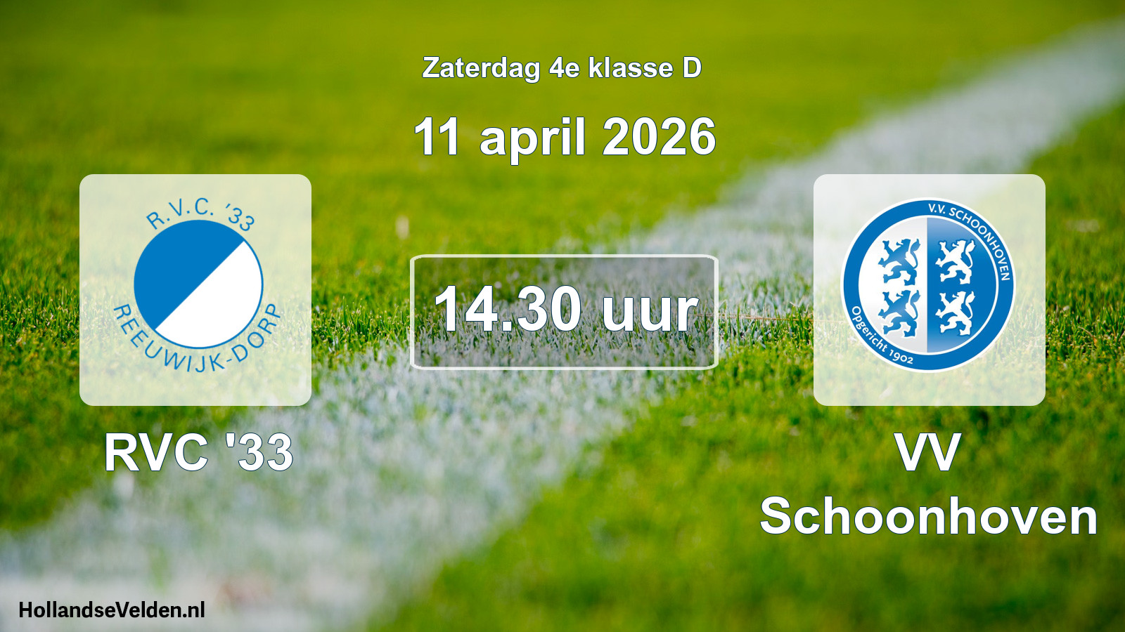 Geplande wedstrijd: RVC '33 - VV Schoonhoven (11 april 2026)