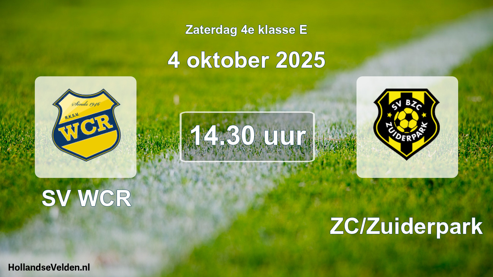 Geplande wedstrijd: SV WCR - BZC/Zuiderpark (4 oktober 2025)