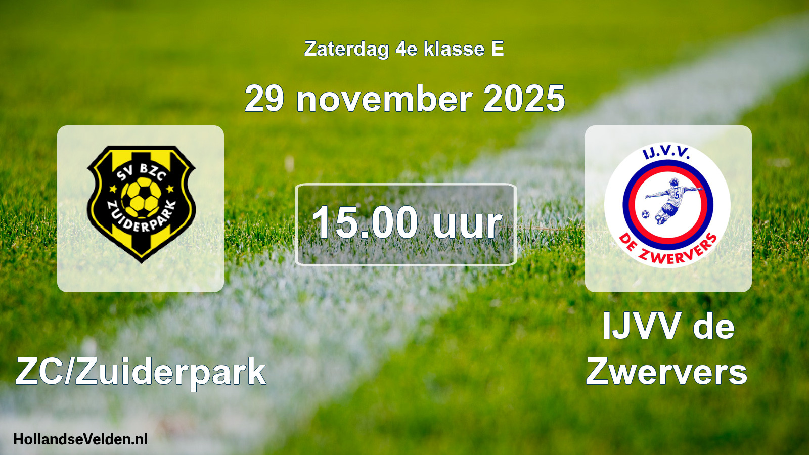Geplande wedstrijd: BZC/Zuiderpark - IJVV de Zwervers (29 november 2025)