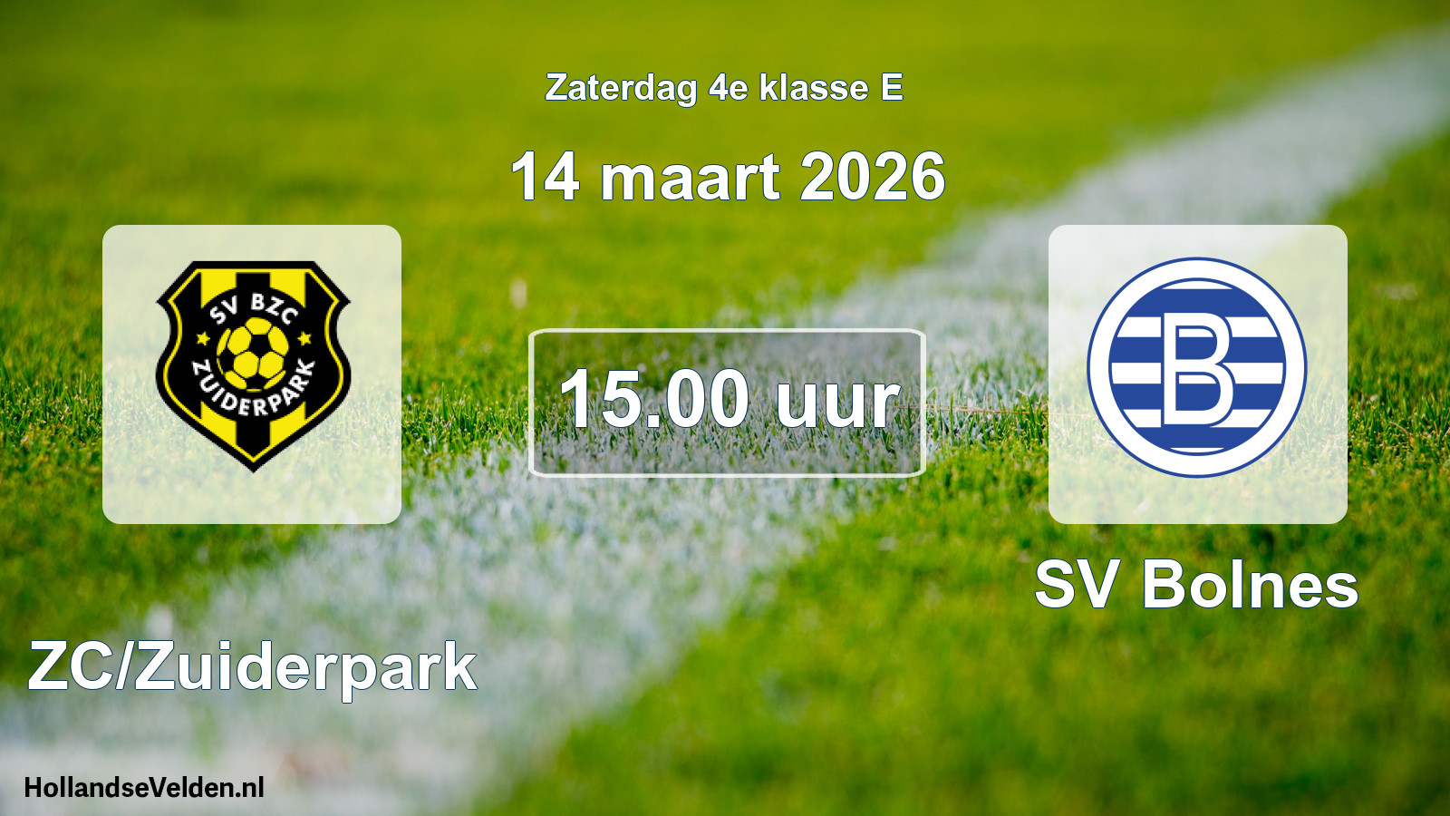 Geplande wedstrijd: BZC/Zuiderpark - SV Bolnes (14 maart 2026)