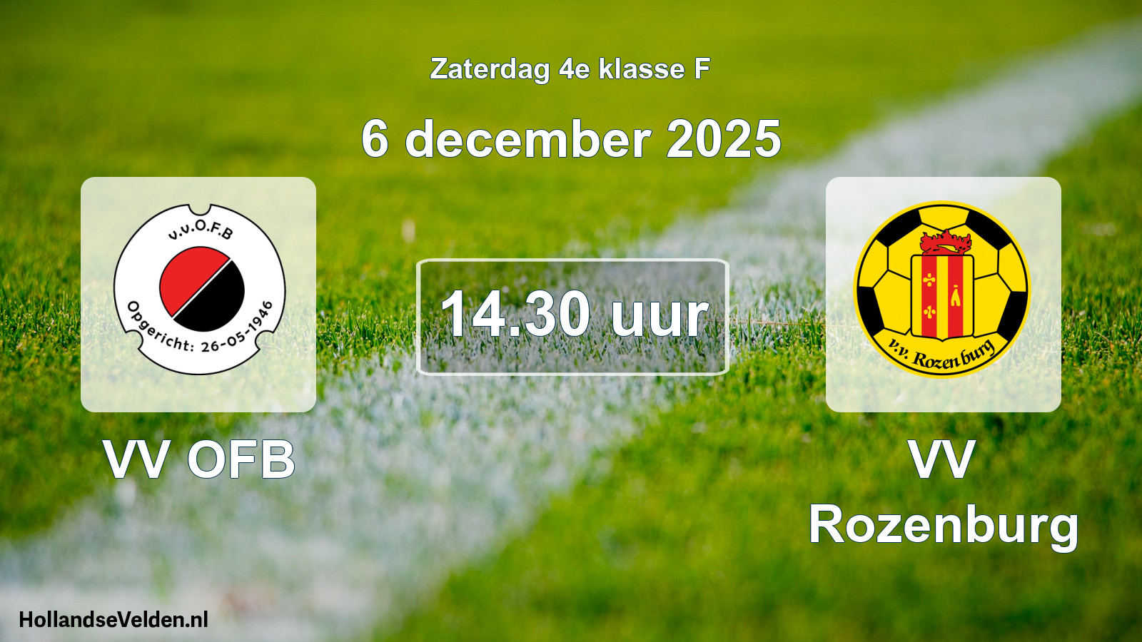 Geplande wedstrijd: VV OFB - VV Rozenburg (6 december 2025)