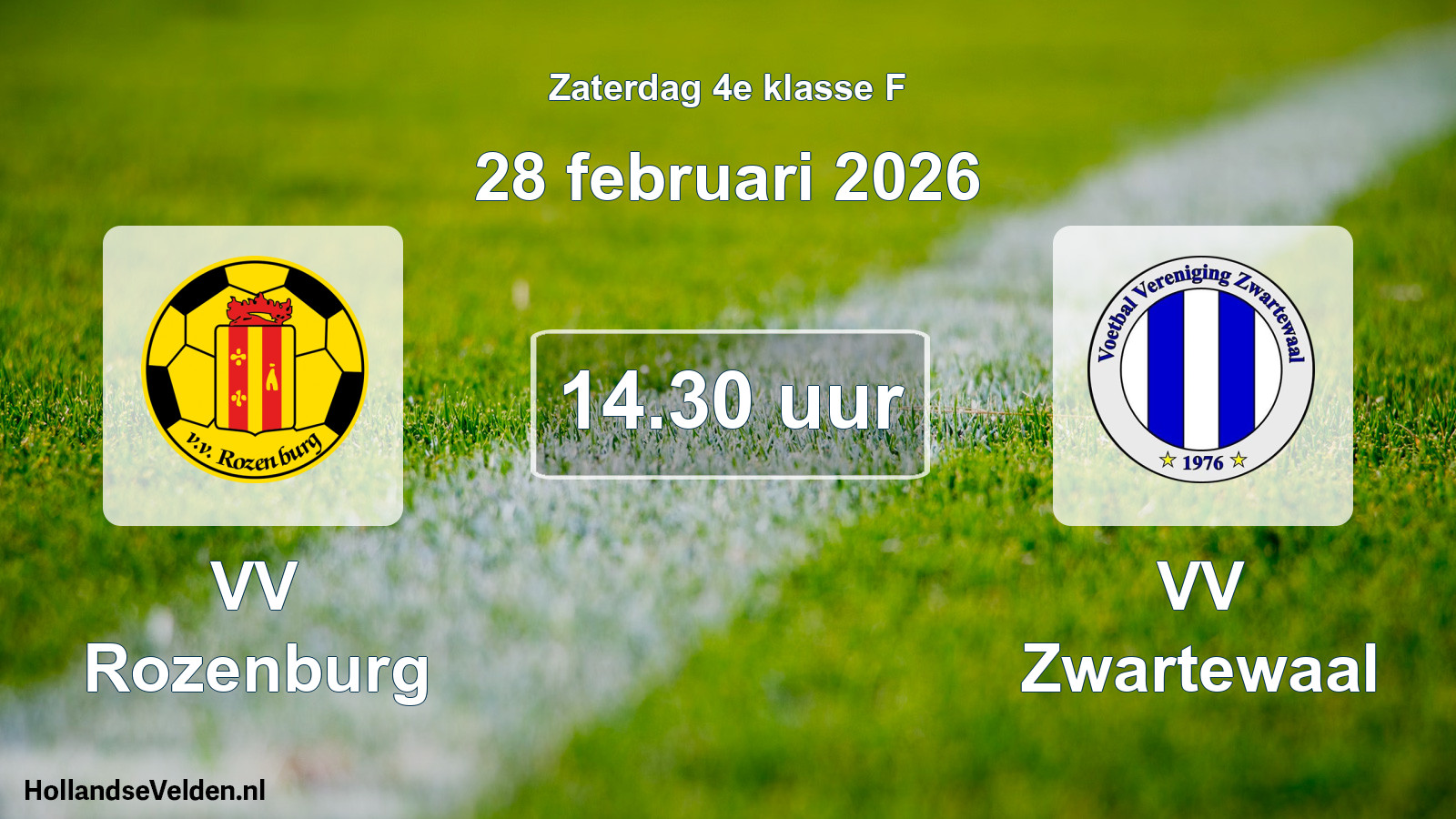 Geplande wedstrijd: VV Rozenburg - VV Zwartewaal (28 februari 2026)