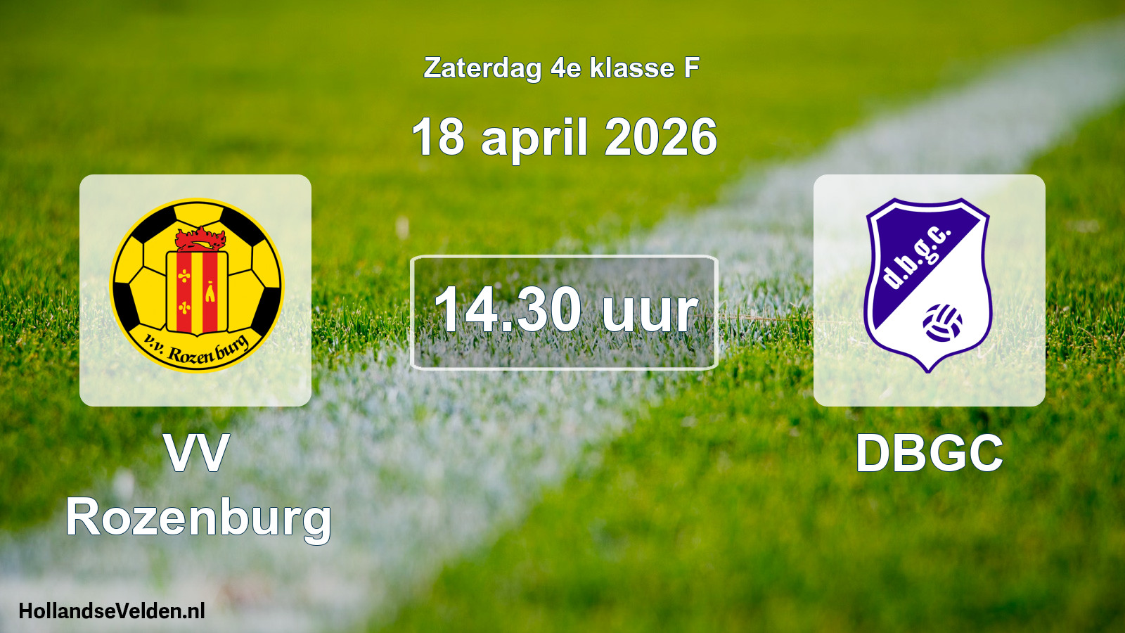 Geplande wedstrijd: VV Rozenburg - DBGC (18 april 2026)