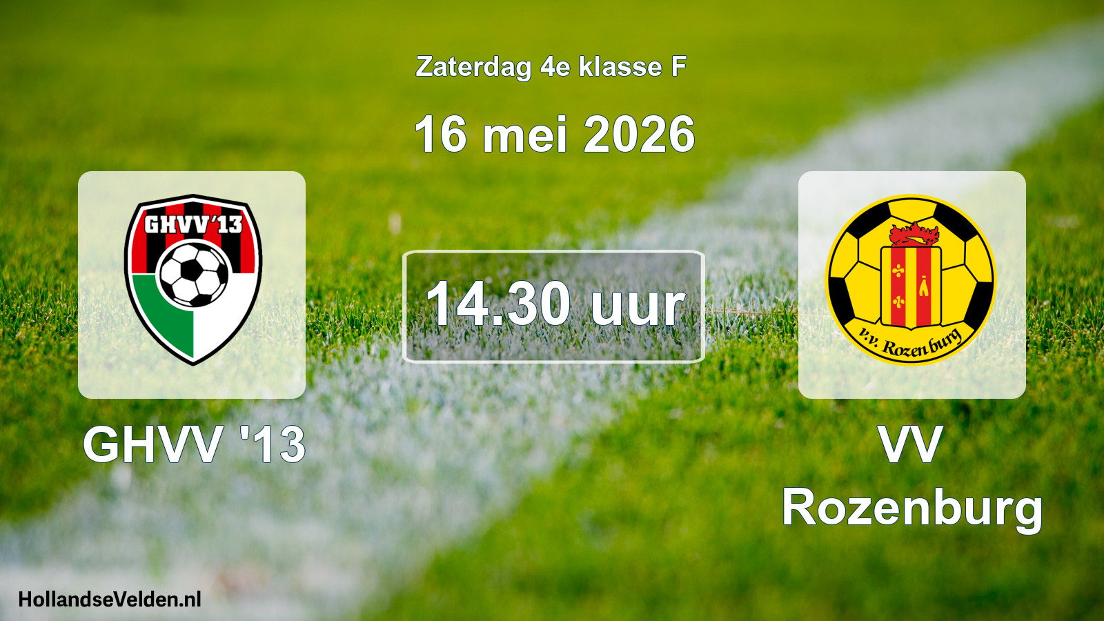 Geplande wedstrijd: GHVV '13 - VV Rozenburg (16 mei 2026)