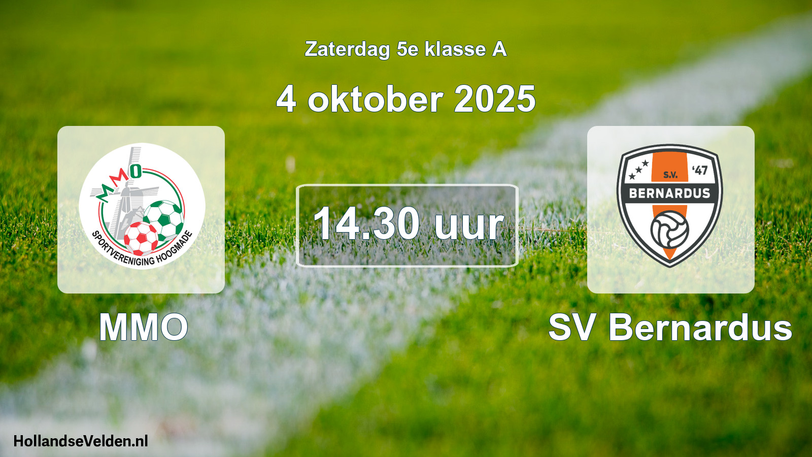 Geplande wedstrijd: MMO - SV Bernardus (4 oktober 2025)