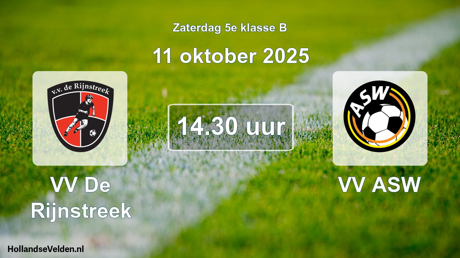 Geplande wedstrijd: VV De Rijnstreek - VV ASW (11 oktober 2025)