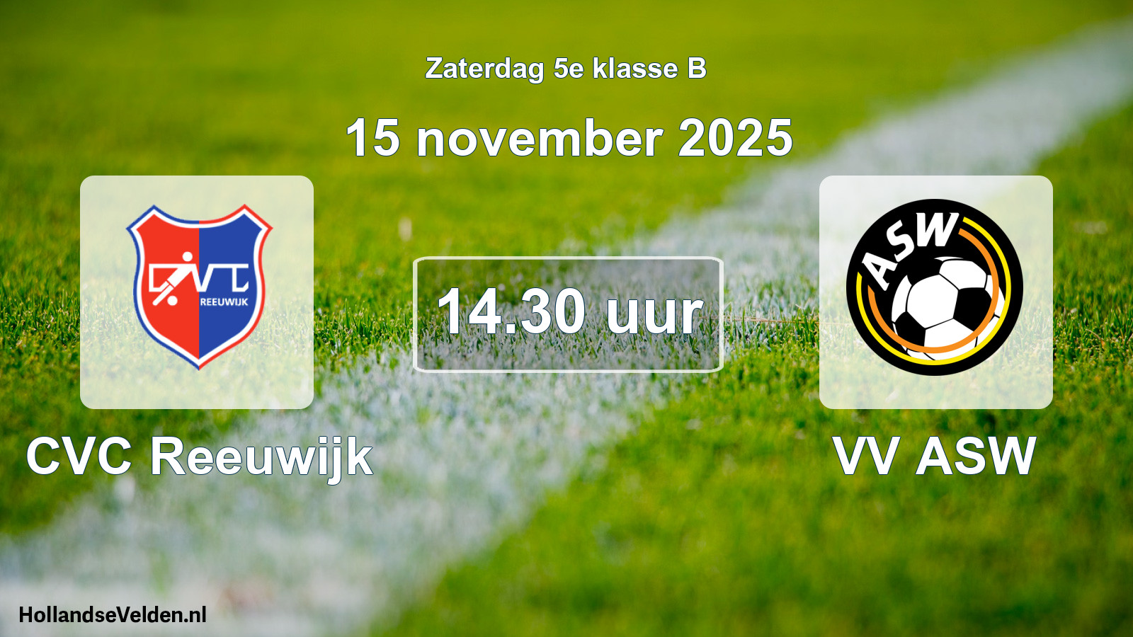 Geplande wedstrijd: CVC Reeuwijk - VV ASW (15 november 2025)