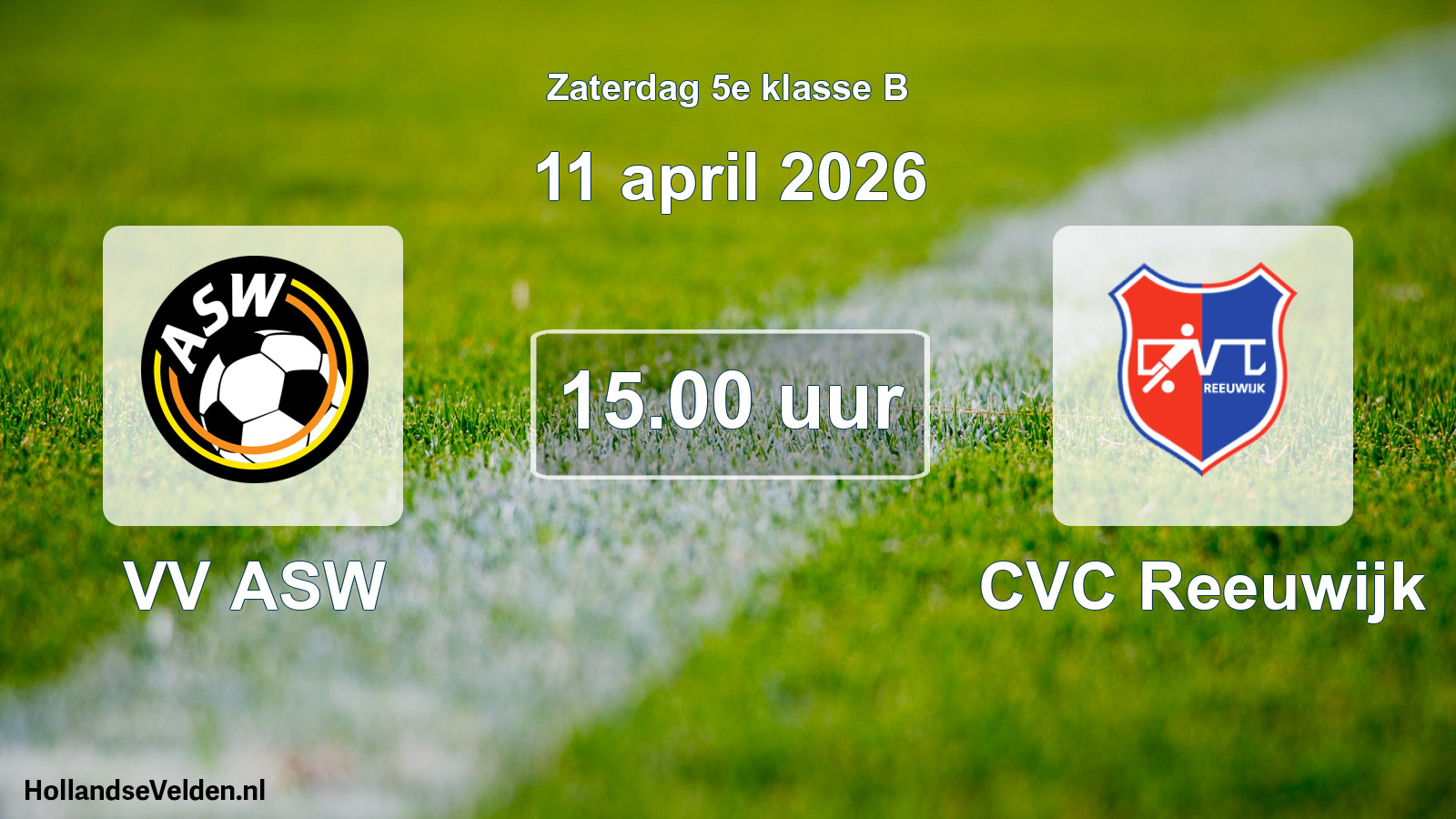 Geplande wedstrijd: VV ASW - CVC Reeuwijk (11 april 2026)