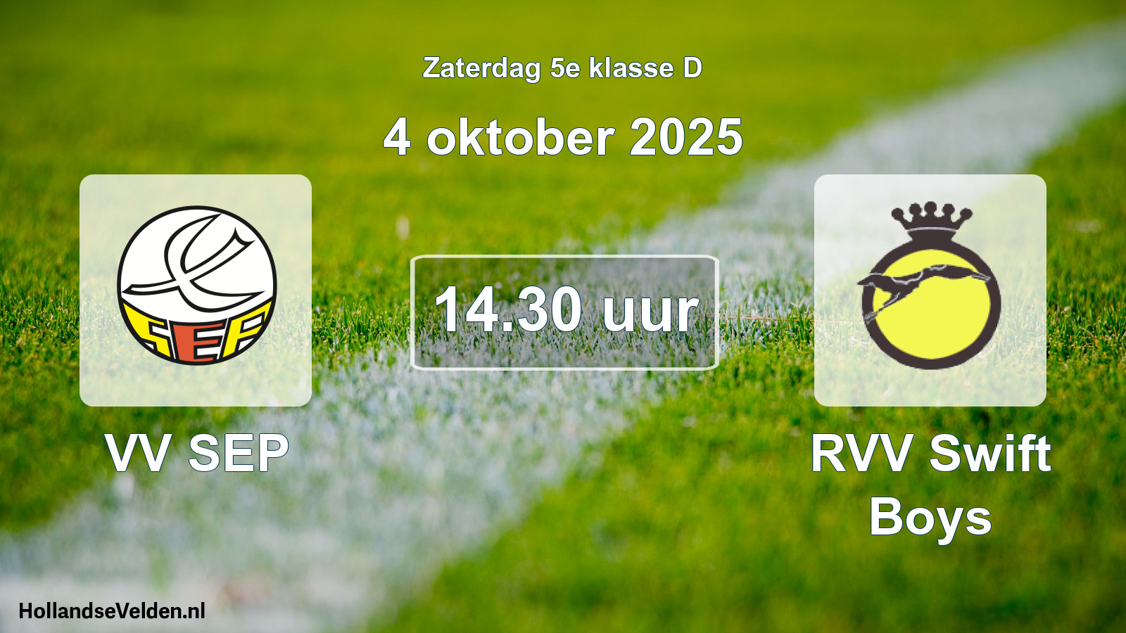 Scheduled Match: VV SEP - RVV Swift Boys (4 October 2025)