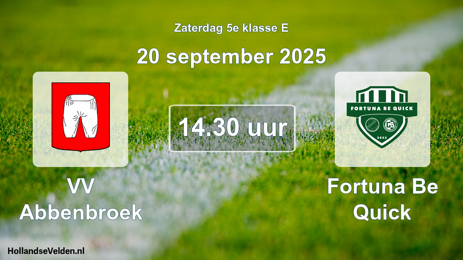 Geplande wedstrijd: VV Abbenbroek - Fortuna Be Quick (20 september 2025)