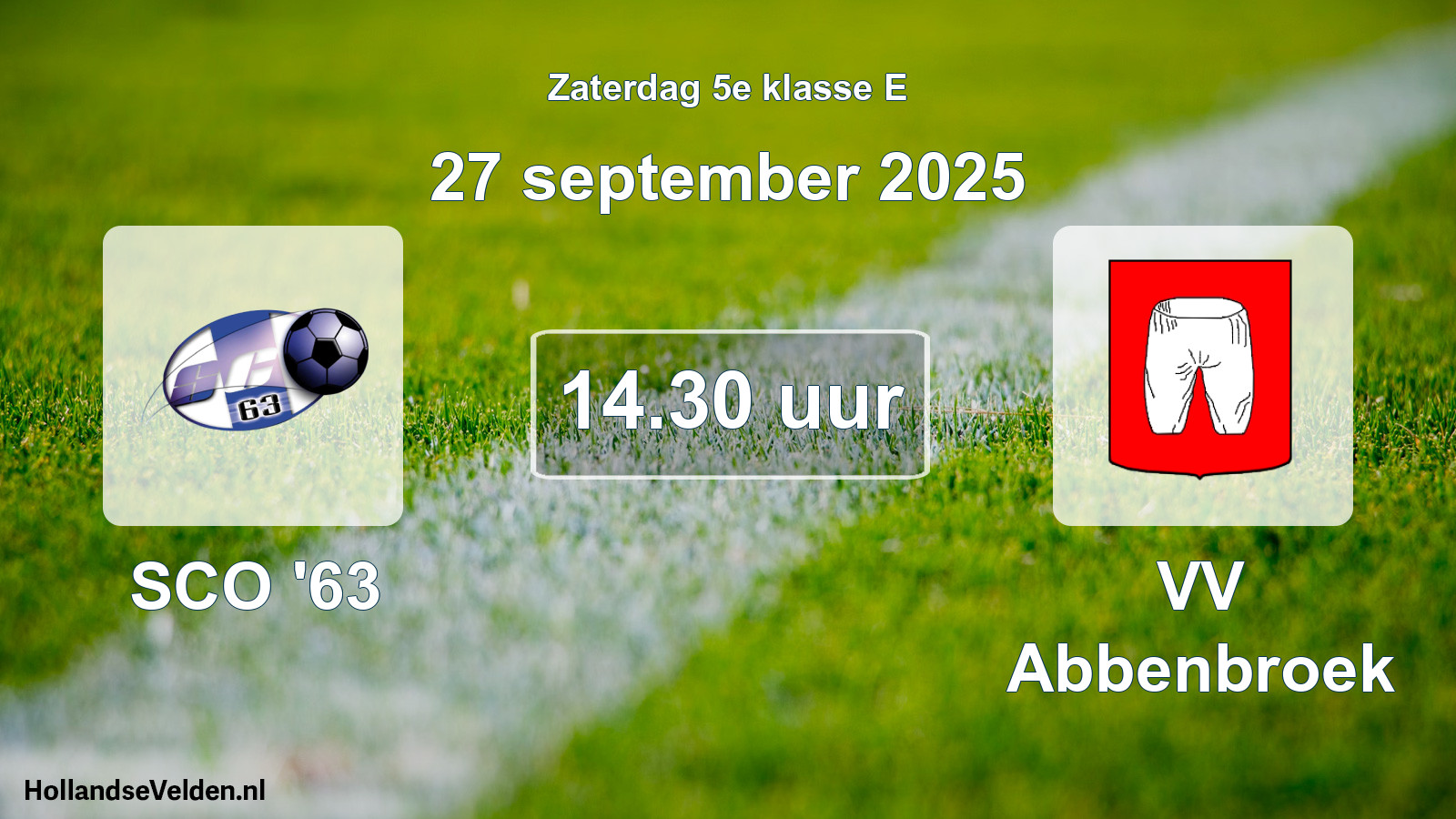 Geplande wedstrijd: SCO '63 - VV Abbenbroek (27 september 2025)