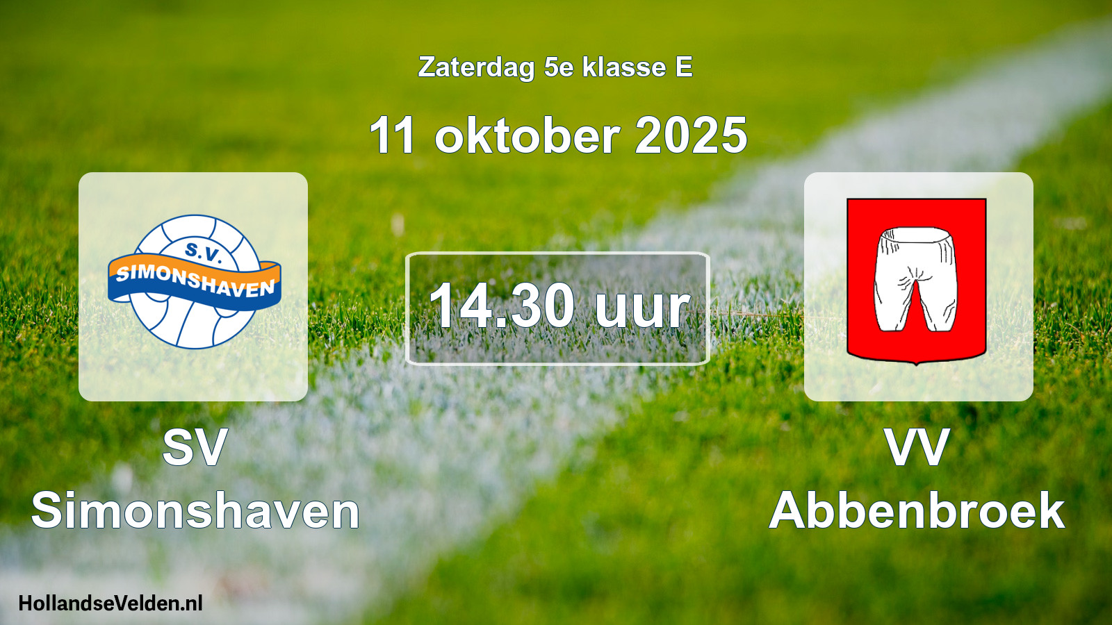 Geplande wedstrijd: SV Simonshaven - VV Abbenbroek (11 oktober 2025)