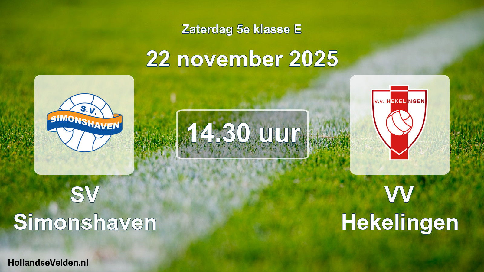 Geplande wedstrijd: SV Simonshaven - VV Hekelingen (22 november 2025)