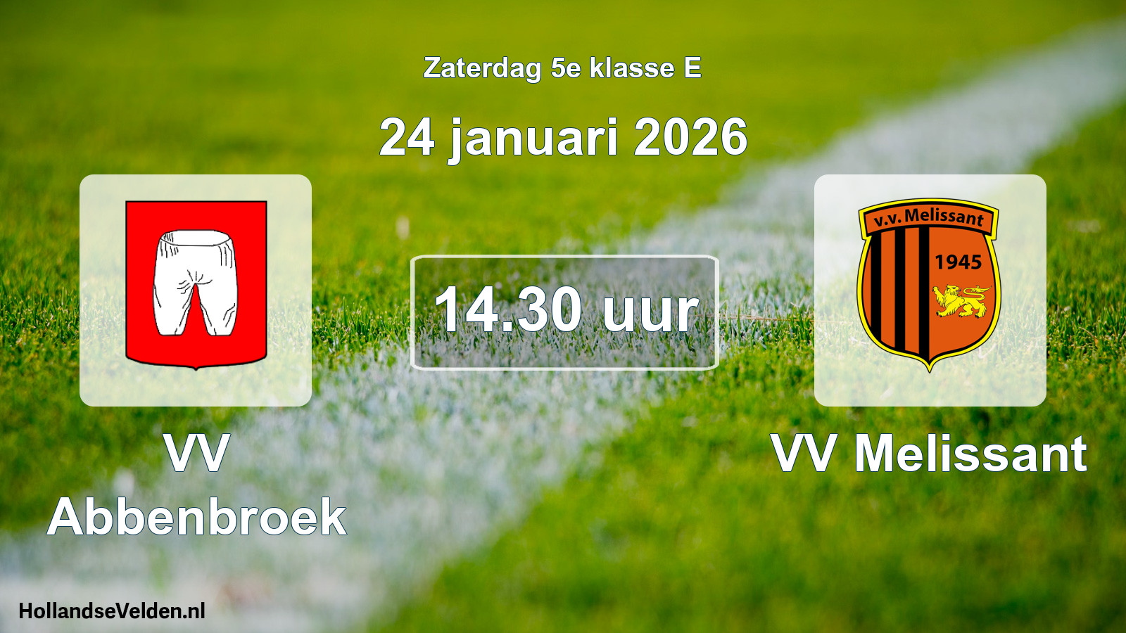 Geplande wedstrijd: VV Abbenbroek - VV Melissant (24 januari 2026)