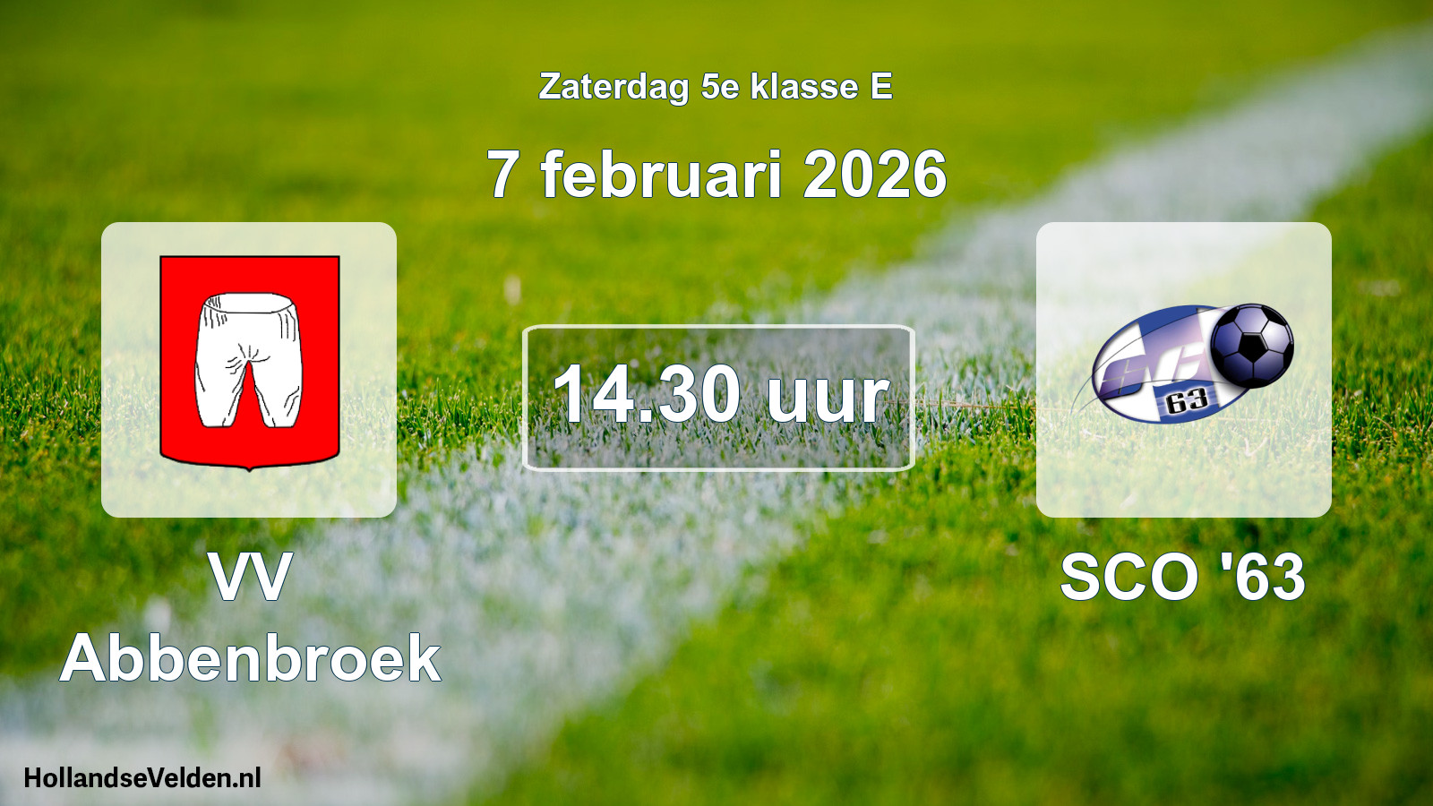 Geplande wedstrijd: VV Abbenbroek - SCO '63 (7 februari 2026)