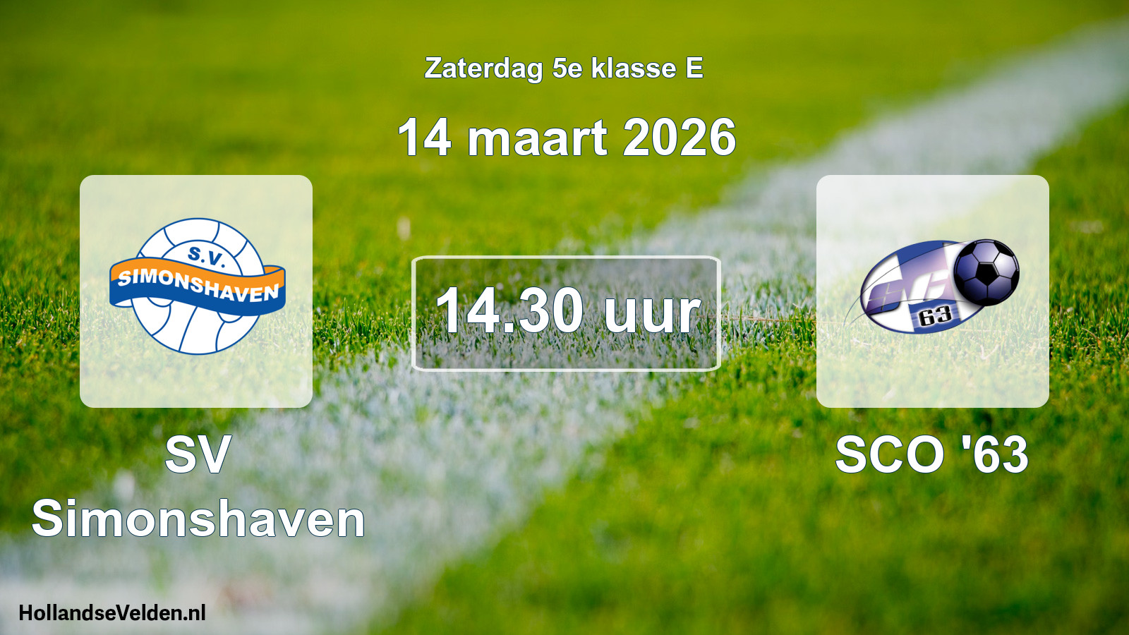 Geplande wedstrijd: SV Simonshaven - SCO '63 (14 maart 2026)