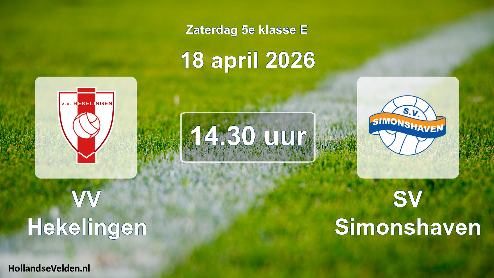 Geplande wedstrijd: VV Hekelingen - SV Simonshaven (18 april 2026)