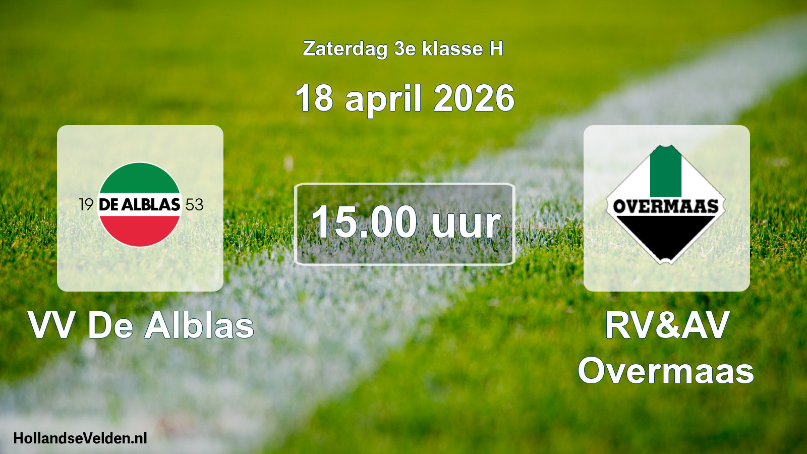 Scheduled Match: VV De Alblas - RV&AV Overmaas (18 April 2026)
